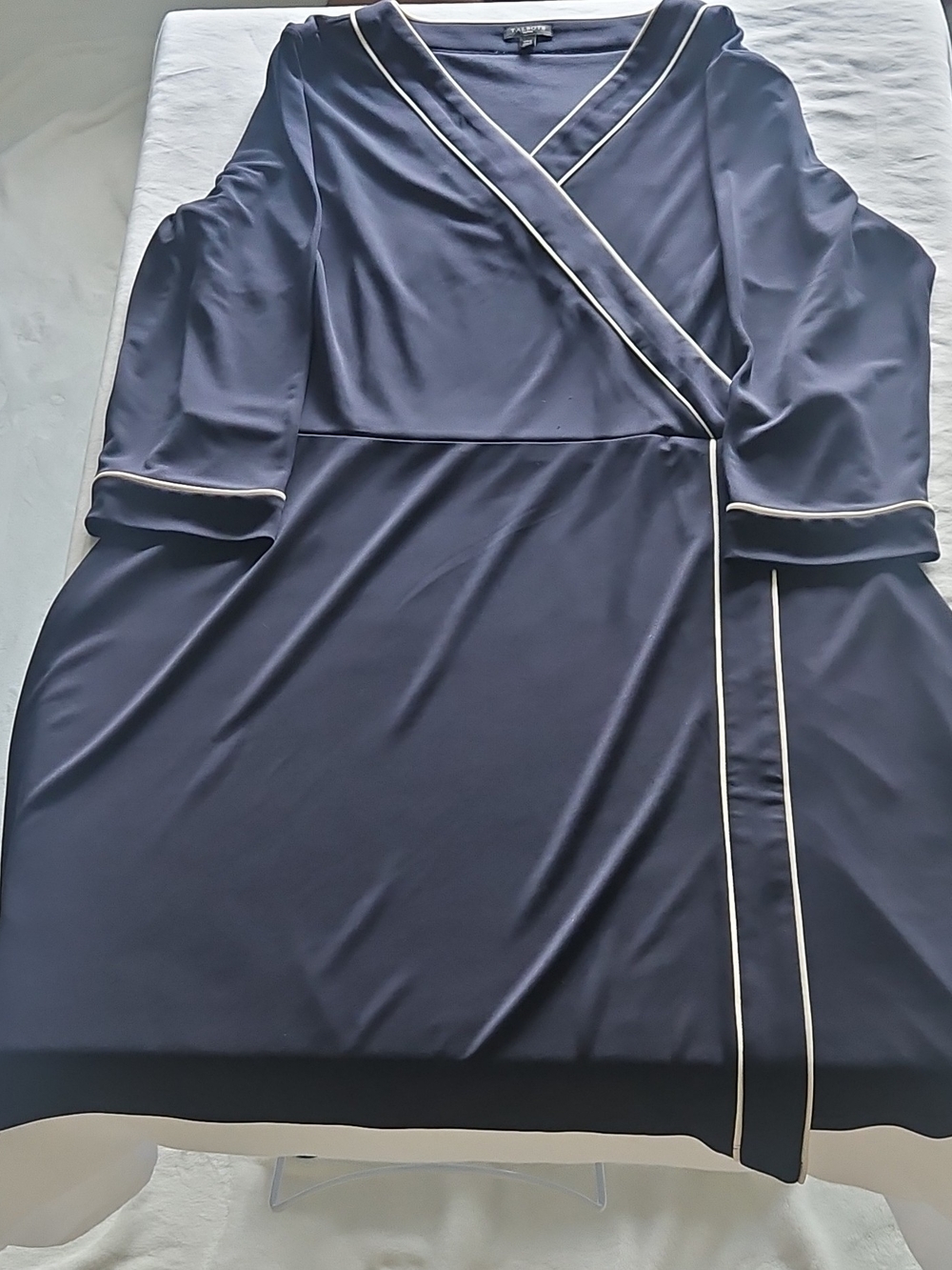 Talbots Navy Wrap Dress with White Piping